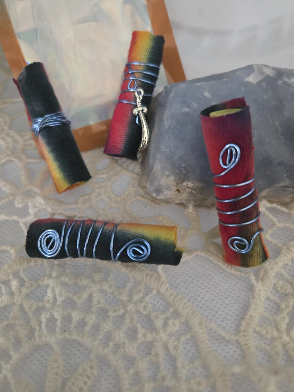 4/$15 Handmade Rainbow Dread Braid Beads | Boho Fabric Hair Wrap Charms